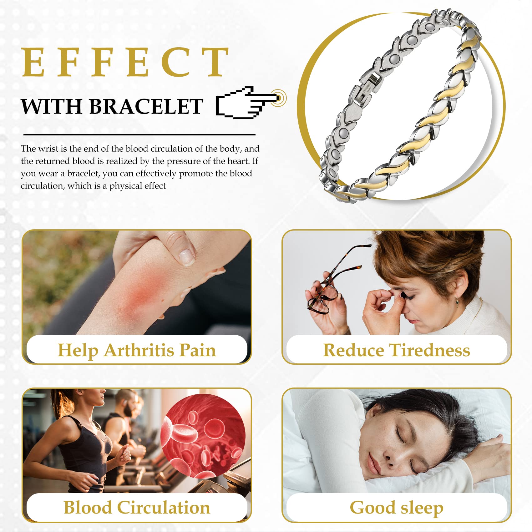Jecanori Magnetic Bracelets for Women,Adjustable Titanium Steel Wristband Brazaletes,Valentine's Day Gifts with Sizing Tool (Mer