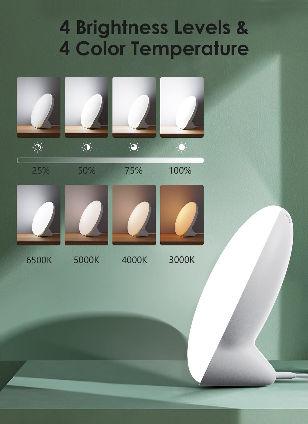 MediAcous Light Therapy Lamp, UV-Free 10000Lux Therapy Light, Sunlight Lamp with 4 Brightness Levels & Color Temperature & Timer