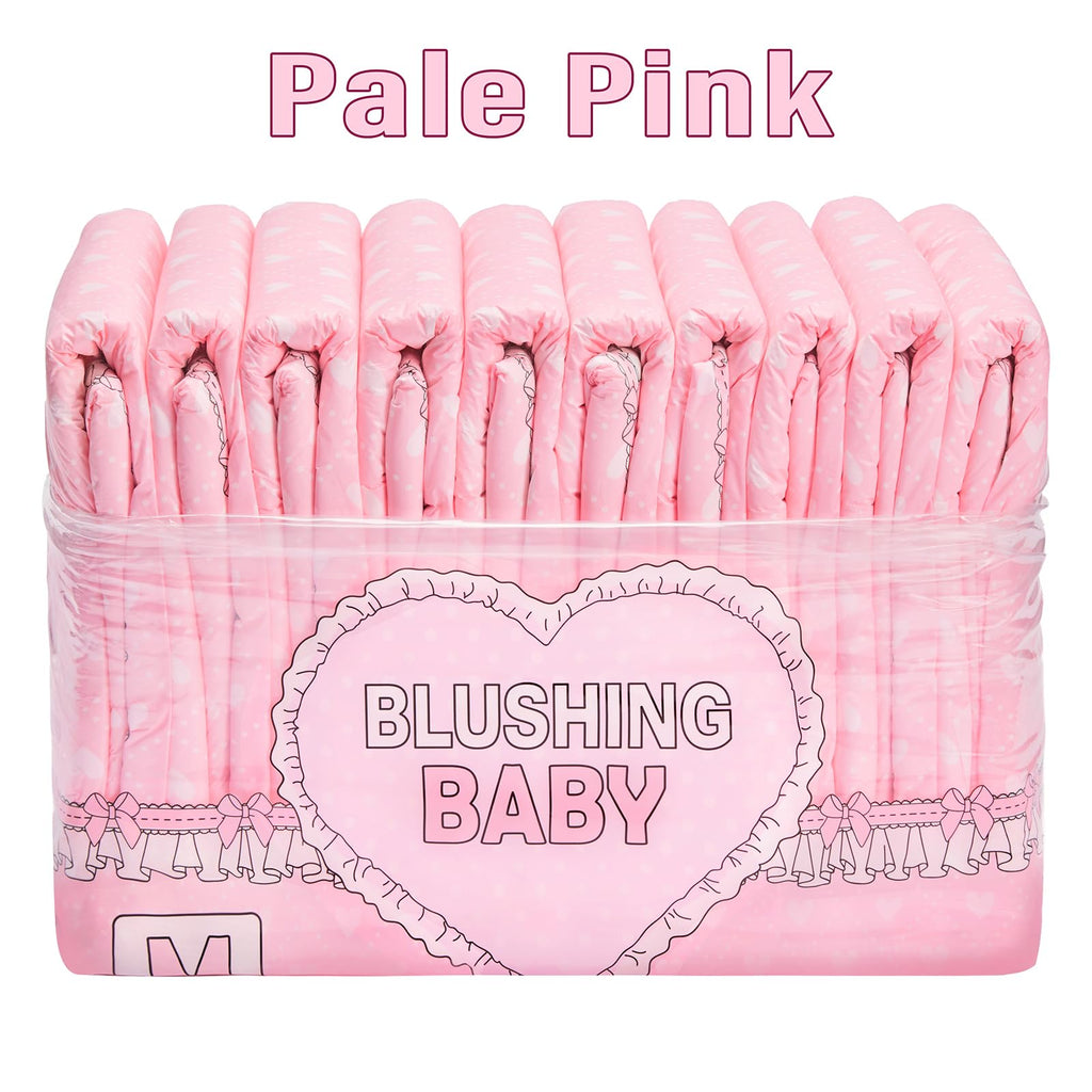 Littleforbig Printed Adult Brief Diapers 10 Pieces - Blushing Baby Pale Pink (Medium 28-38)