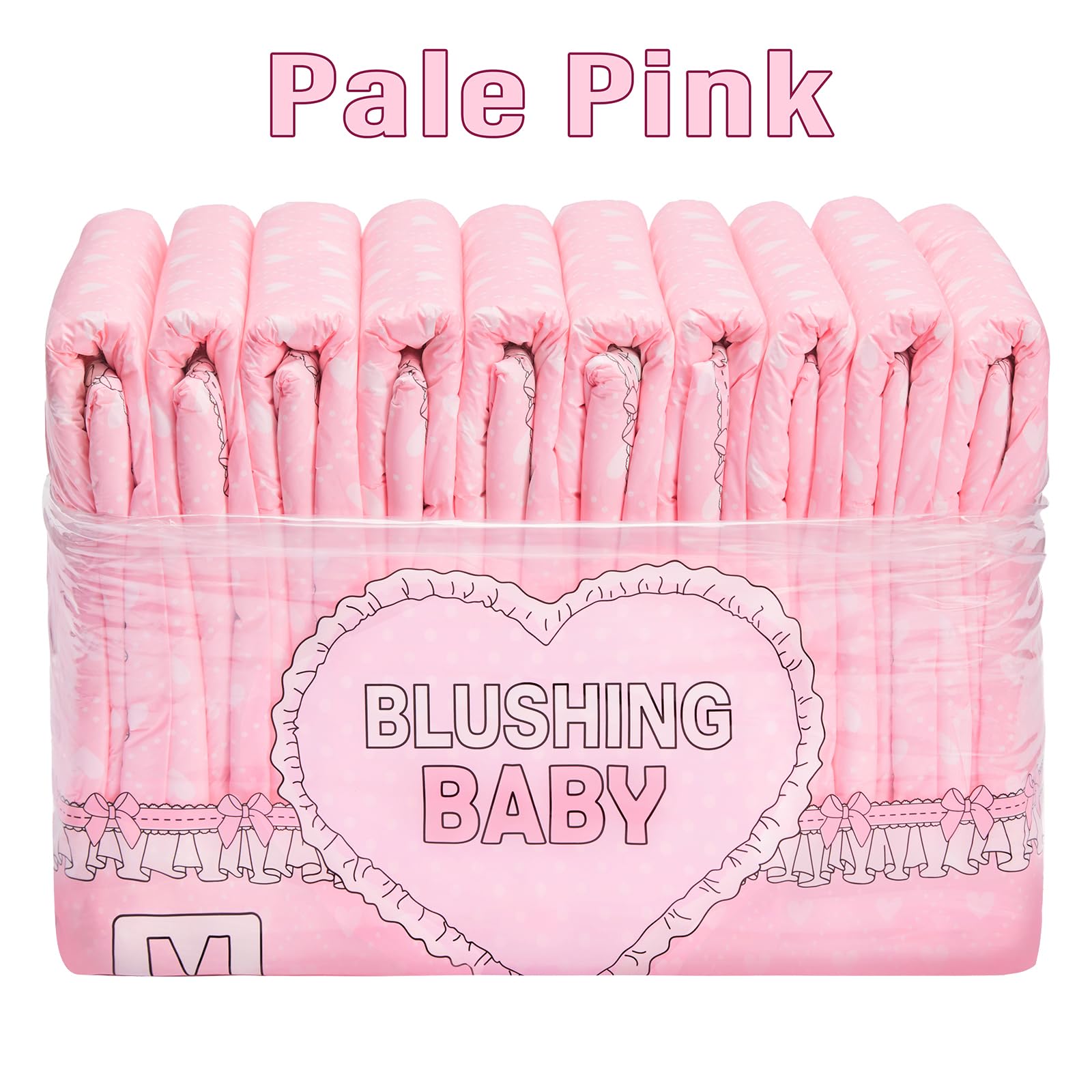 Littleforbig Printed Adult Brief Diapers 10 Pieces - Blushing Baby Pale Pink (Medium 28-38)