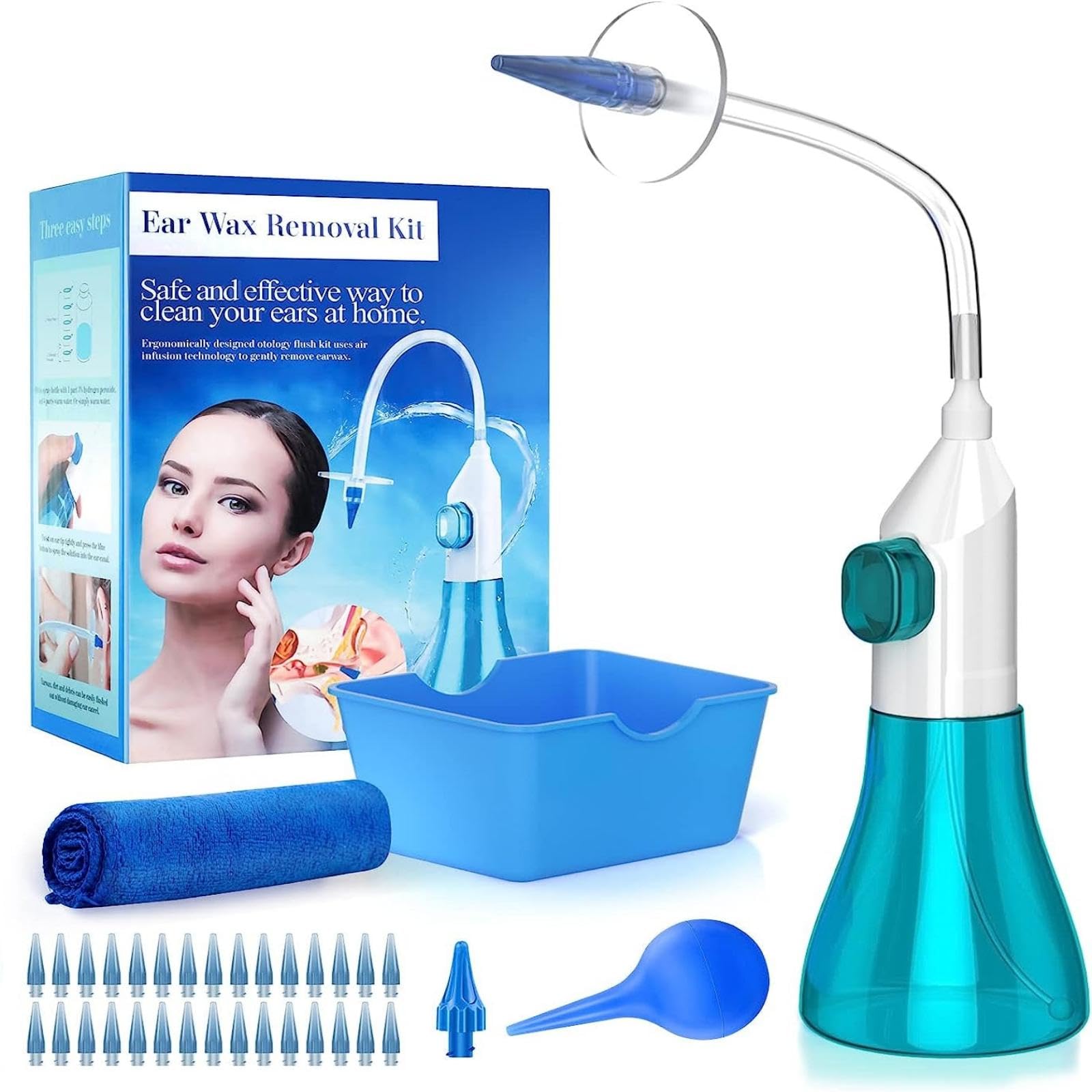 WEUANY Ear Wax Removal, Ear Cleaner, Earwax Removal Kit, Manual Ear Irrigation Flushing System, Ear Cleaning Kit, Safe and Effec