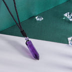 TIKCAUZ Hexagonal Purple Crystal Necklace Amethyst Point Pendant with Adjustable Rope Natural Purple Crystal Stone Handmade Jewe