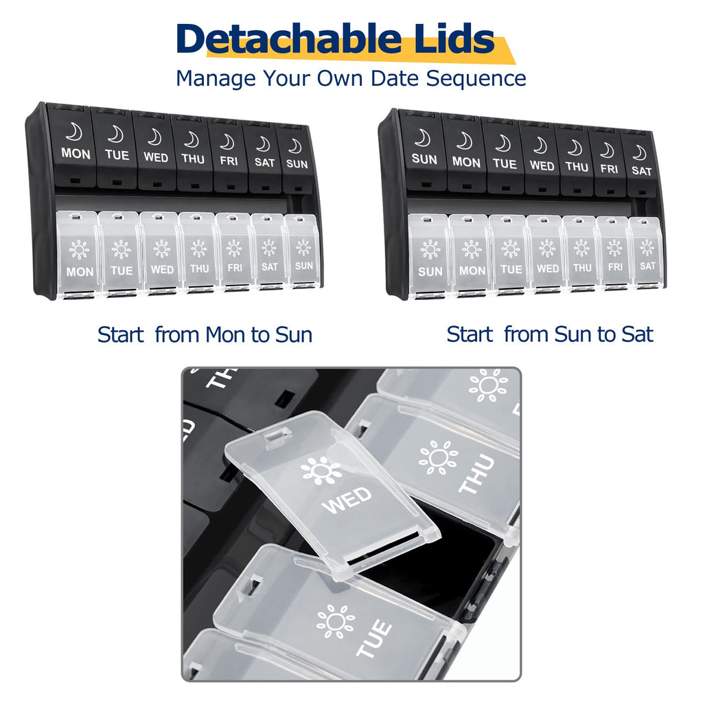 XL Large Pill Organizer 2 Times a Day, Weekly Am Pm Pill Box with Hinged Lids, 7 Day Medicine Vitamin Pill Case, Daily Pill Cont