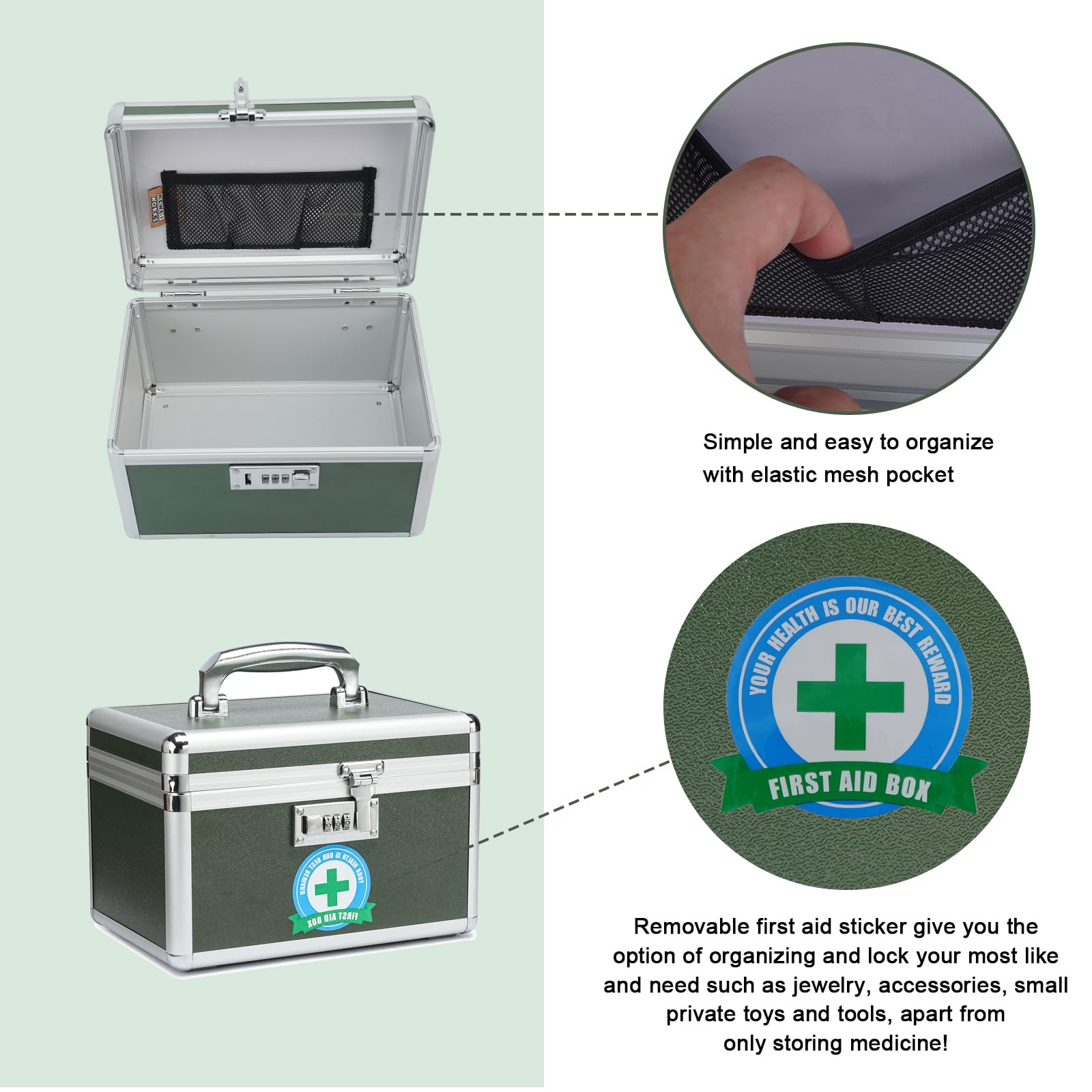Medication Lock Box with Combination, Lockable Medicine Storage Box, Empty First Aid Box, Security Lock Box, Medical Organizer,