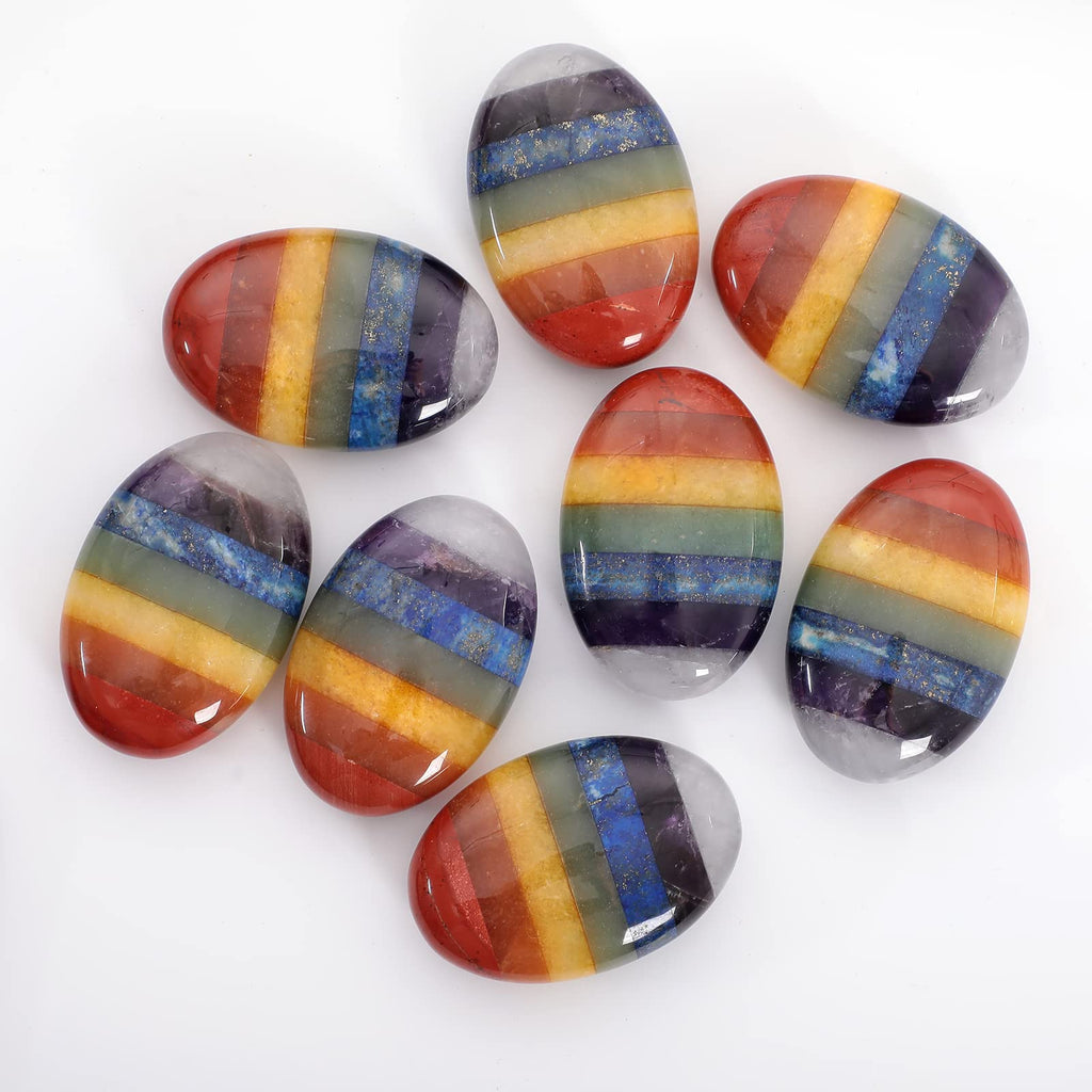 Loveliome Natural 7 Chakra Oval Polished Worry Stones, Healing Crystal Indoor Fountain Stones Massage Energy Anxiety Relief Item