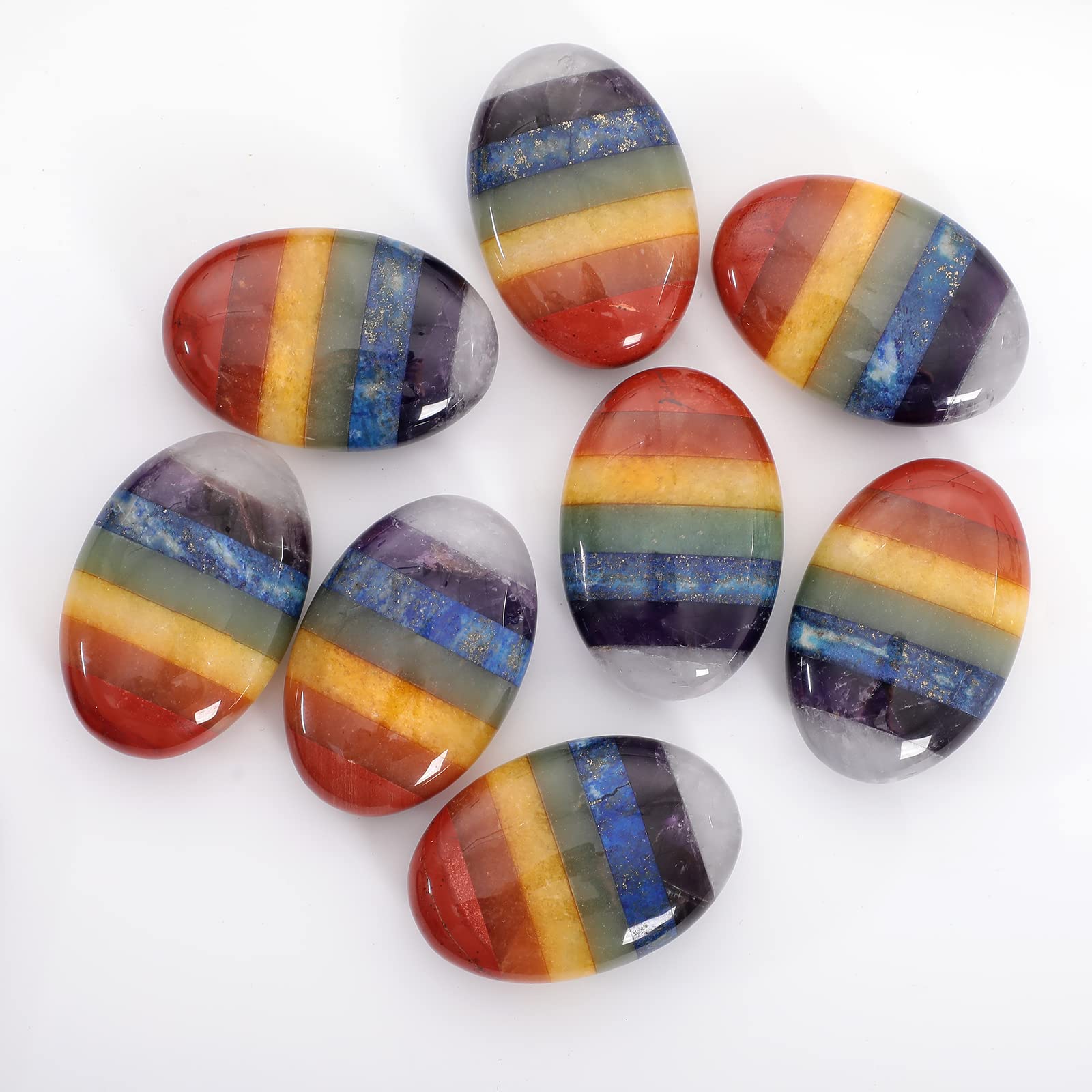 Loveliome Natural 7 Chakra Oval Polished Worry Stones, Healing Crystal Indoor Fountain Stones Massage Energy Anxiety Relief Item