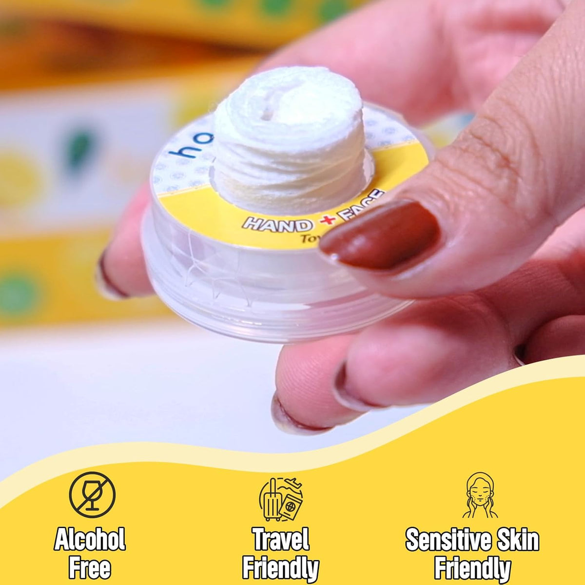 Hand Pop Lemon-Scented Wet Wipes – 10-Pack Travel Towelettes, Alcohol-Free Hydrating Skin Wipes, Eco-Friendly Refreshing Wipes for Gym, Purse, Pocket & Travel