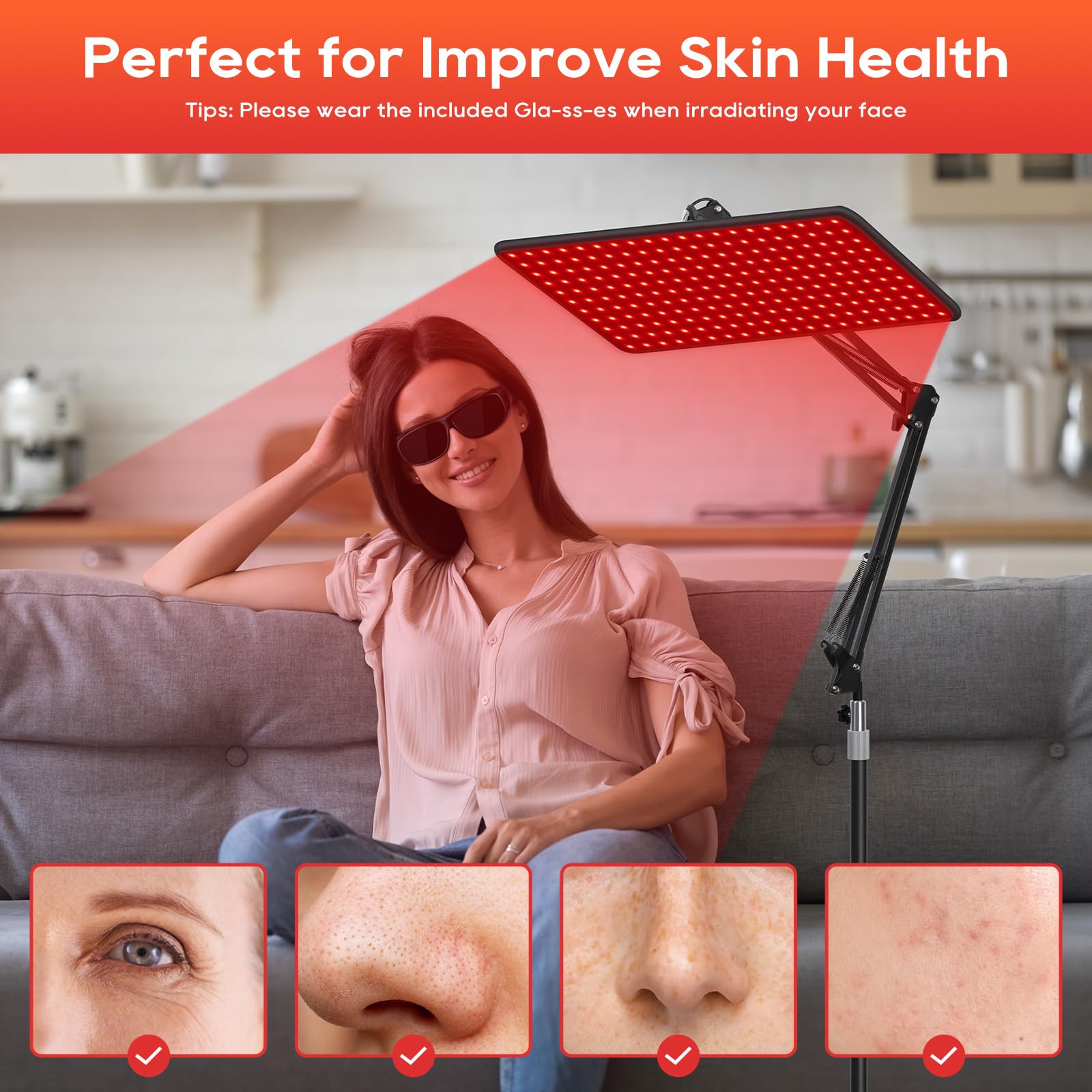 BEICHEN Red Light Therapy for Body and Face, 660nm 850nm 940nm Infrared Redlight-Therapy Lamp Device with Large Panel and Stable