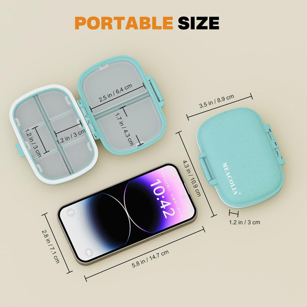 MEACOLIA 3 Pack 8 Compartments Travel Pill Organizer, Daily Pill Case Small Pill Box for Pocket Purse, Portable Pill Container M