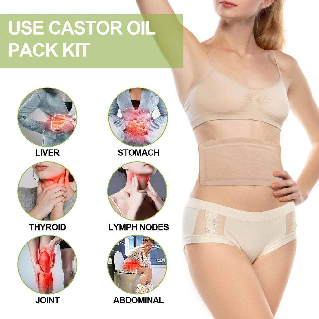 STFOCE 20pcs Castor Oil Pack Wrap, Large Castor Oil Pack Self-Adhesive, 11.8x6.3, Anti Leakage, No Wash, Portable (Oil Not Inclu