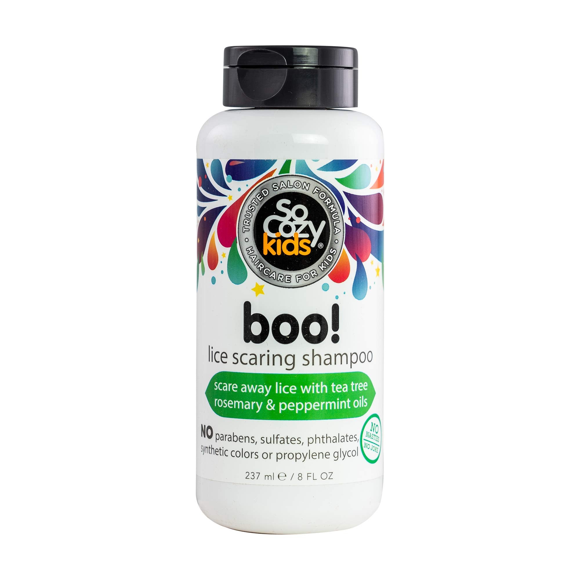 SoCozy Boo! Lice Scaring Shampoo For Kids Hair Scare Away Lice with Tea Tree, Rosemary and Peppermint Oils No Parabens, Sulfates