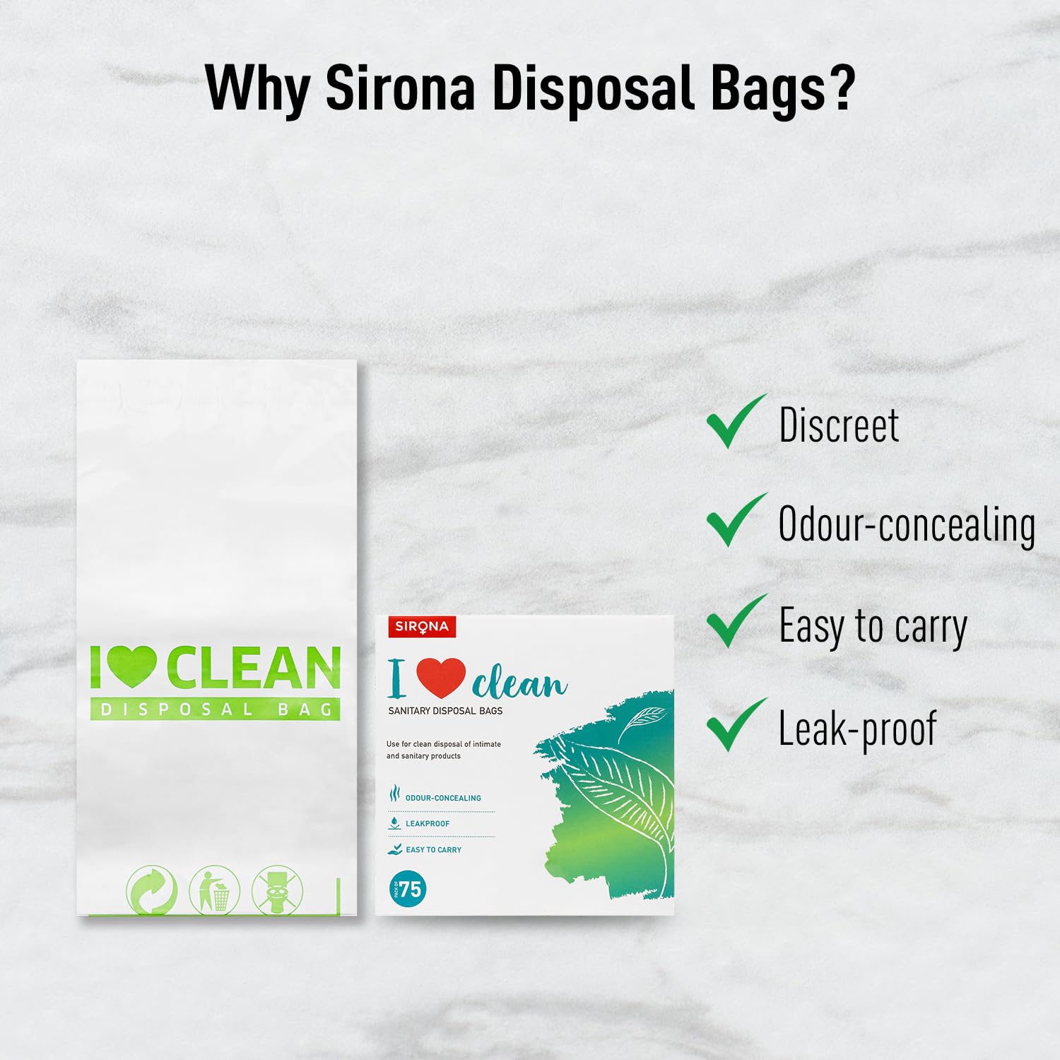 Sirona Personal Disposal Bags - 75 Bags for Discreet Tampons, Sanitary Pads/Napkin, Panty Liners, Tampons & Condoms | Menstrual