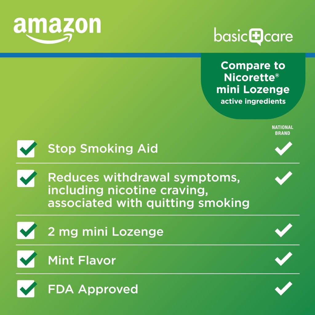 Amazon Basic Care Mini Nicotine Polacrilex Lozenge, 2 mg (Nicotine), Mint Flavor, 135 Count (Packaging may vary)