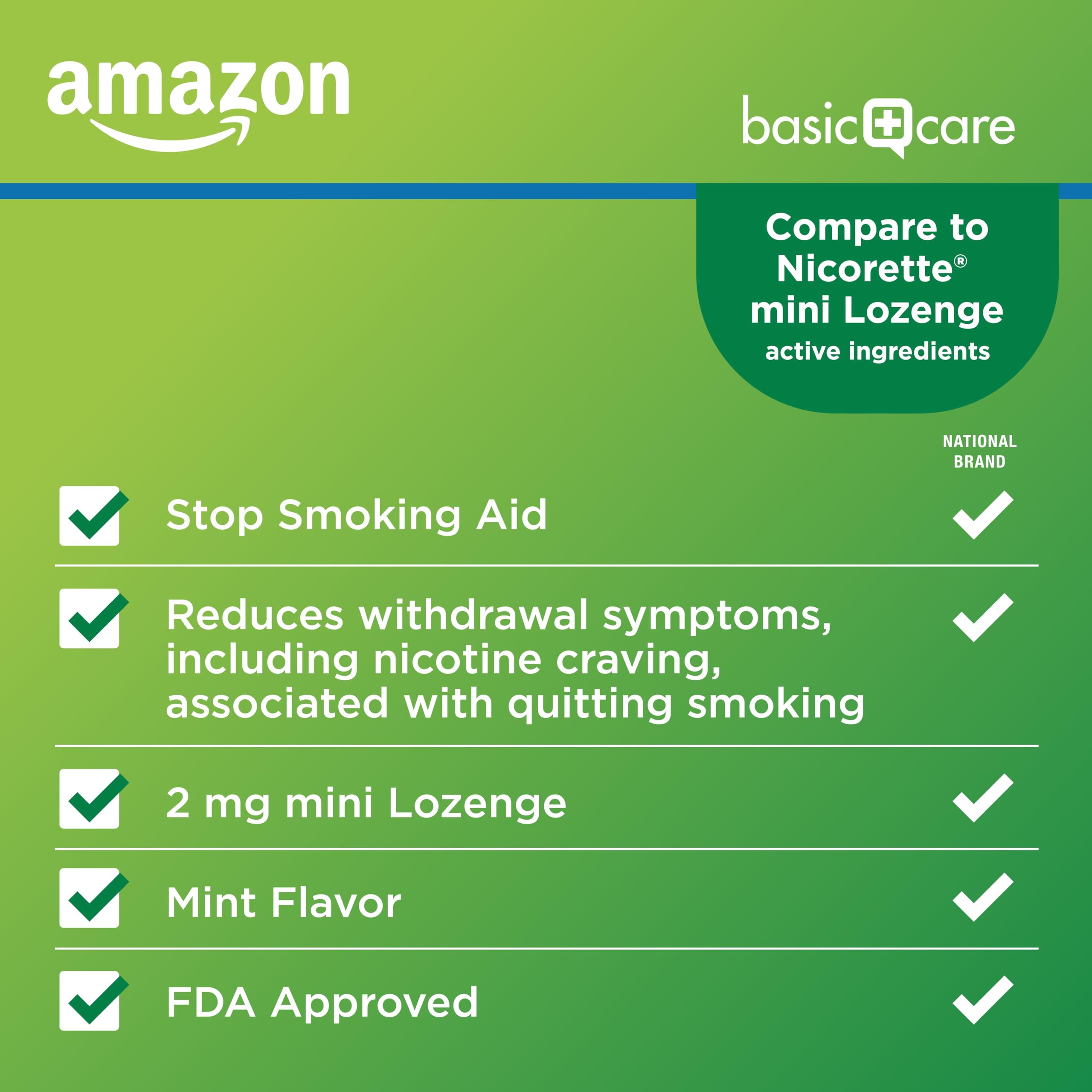Amazon Basic Care Mini Nicotine Polacrilex Lozenge, 2 mg (Nicotine), Mint Flavor, 135 Count (Packaging may vary)