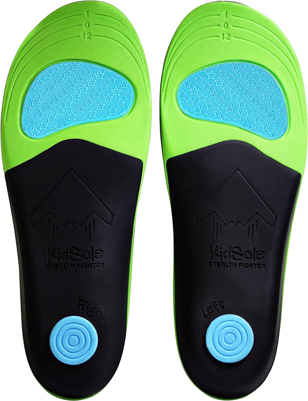 KidSole Stealth Fighter: High Arch Support Insole. Slim Profile, Strong Arch, Soft Memory Foam Top & Lightweight Design. Inward/