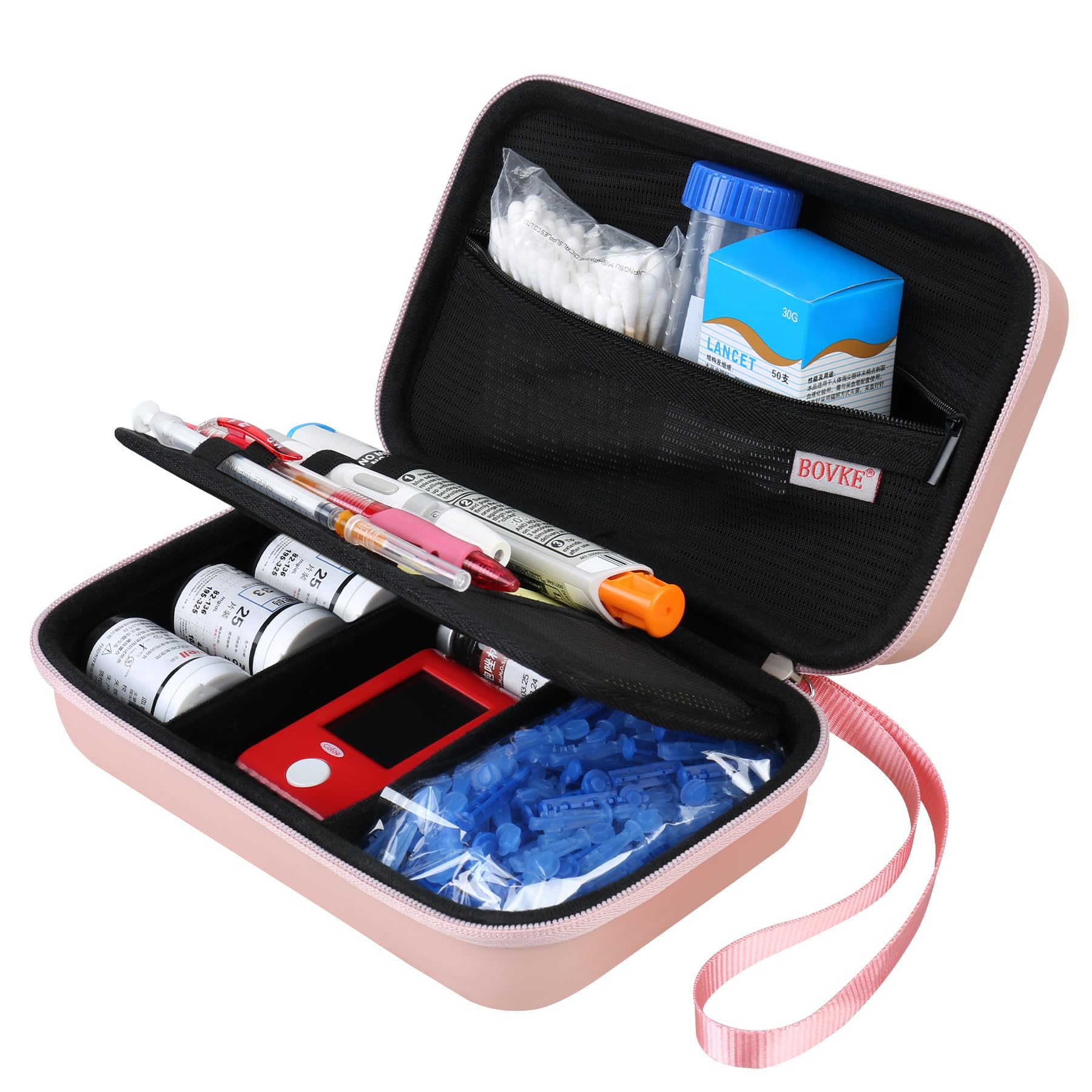 BOVKE Glucose Monitor Case - Diabetic Supply Travel Case for Glucose Meter, Blood Sugar Test Strips, Lancets, Needles, Insulin P