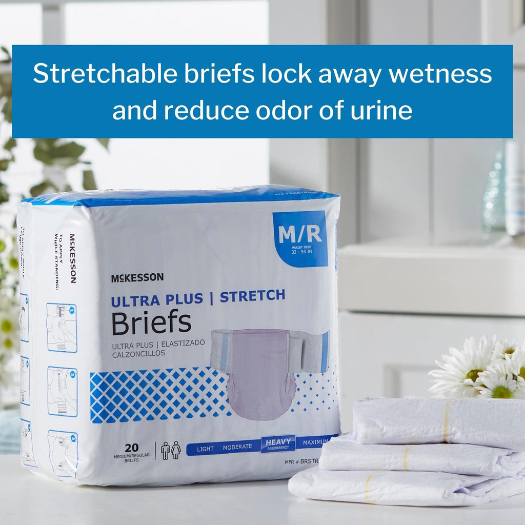 McKesson Ultra Plus Stretch Briefs, [80 Count], M/R, 32-54 in. Incontinence Adult Diapers, Heavy Absorbency, Unisex, Disposable,
