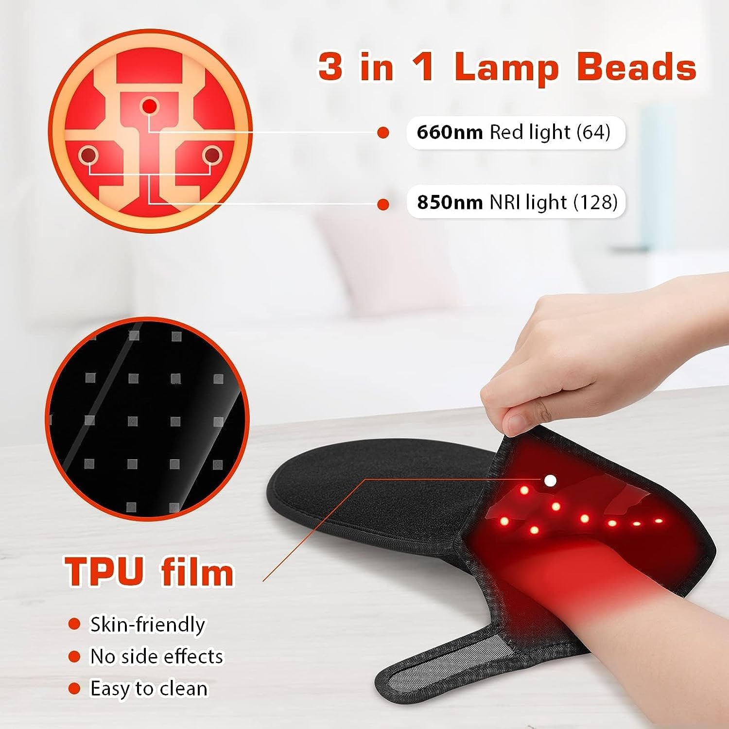 Red Light Therapy Device for Hands, Infrared-Light-Therapy-Gloves Finger Wrist, Led Near Infrared Light Skin Care, Carpal Tunnel