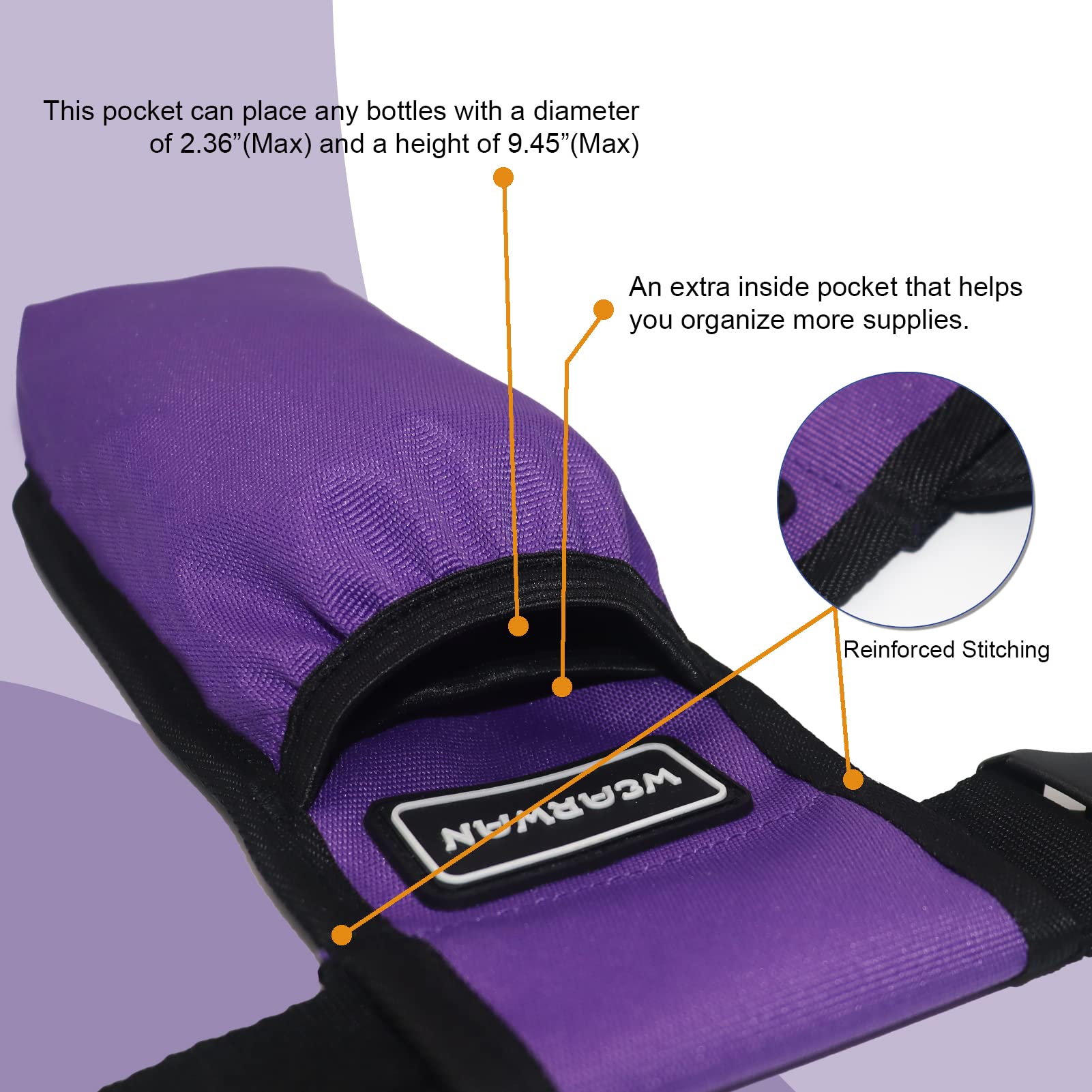 WEARWAN Massage Oil Holster, Adjustable and Durable Massage Holster, Bag only, Bottle not Included (1B-Purple)