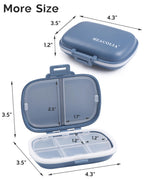 MEACOLIA Travel Pill Organizer, 1 Pack 8 Compartments Daily Pill Case Small Pill Box for Pocket Purse, Portable Pill Container M