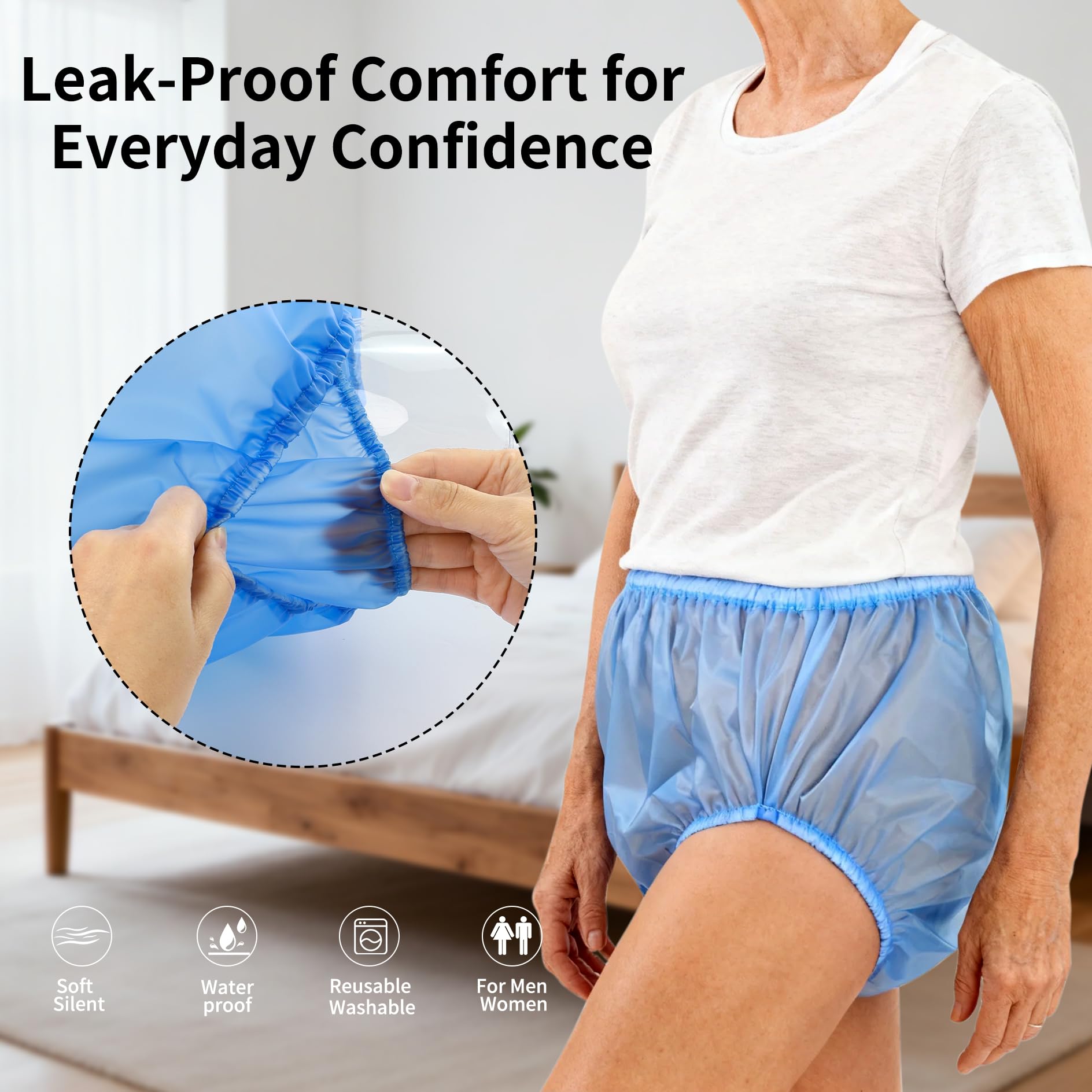 Florith Unisex Washable Adult Diaper Cover, Rubber Plastic Pants Waterproof Reusable, Advanced Anti-Leak Side Protection, Breath
