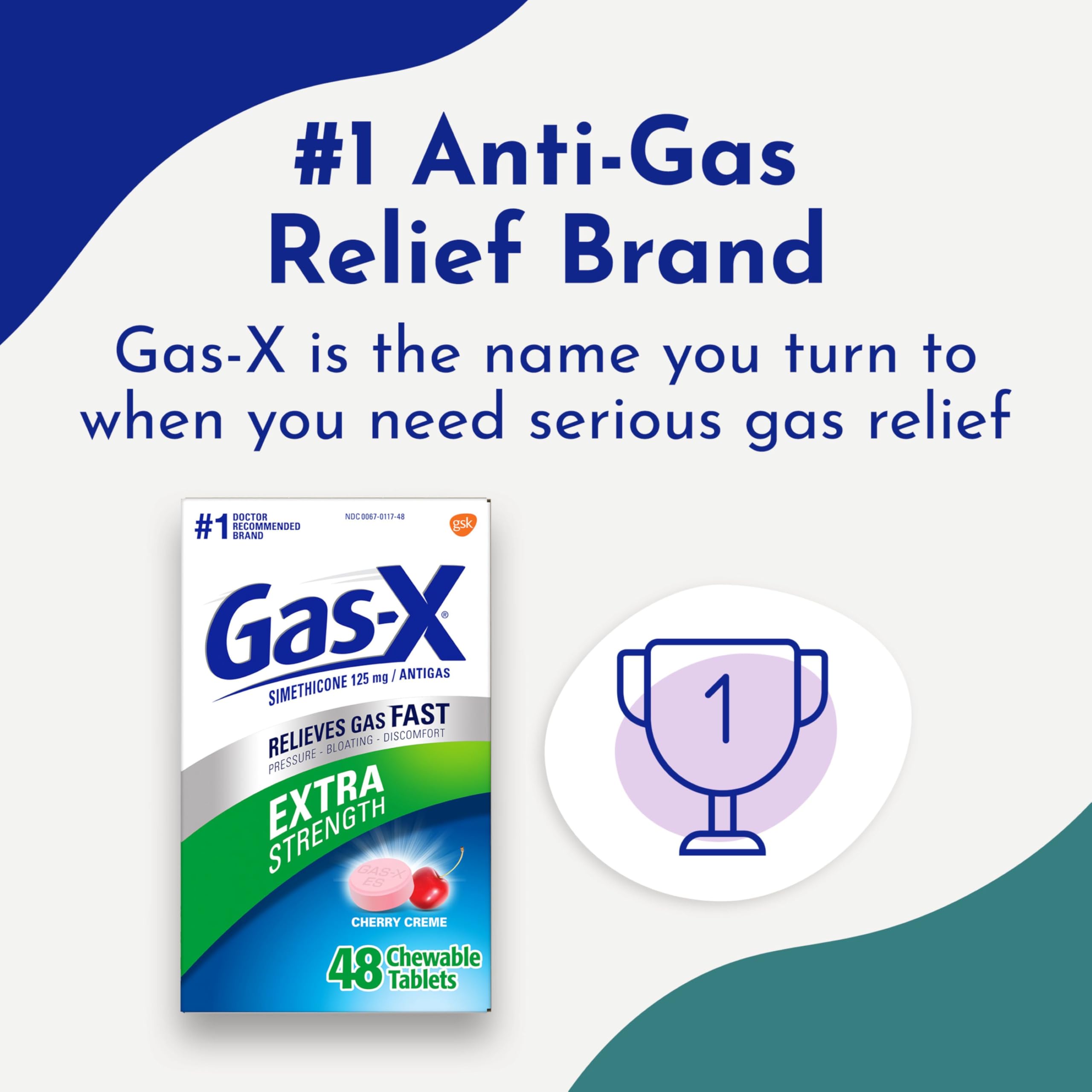 Gas-X Extra Strength Chewable Gas Relief Tablets with Simethicone 125 mg, Cherry - 48 Count