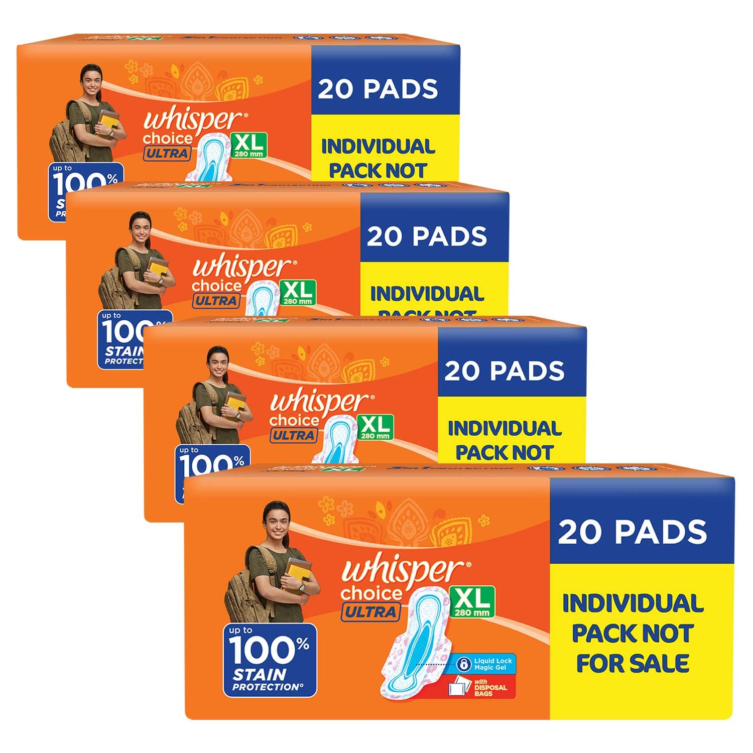 Whisper Choice Ultra Sanitary Pads,80 Xl Pads,Upto 100% Stain Protection All Day,Thin Pads With Magic Gel That Locks Liquid,Supe
