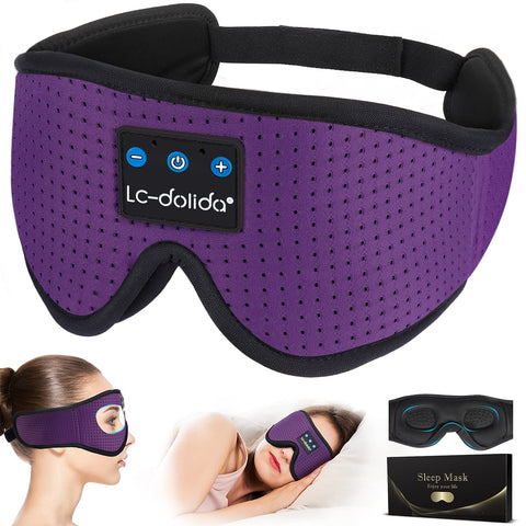 LC-dolida Sleep Headphones, Sleep Mask Bluetooth Wireless Music Eye Mask, Sleeping Headphones for Side Sleepers Sleep Mask with 
