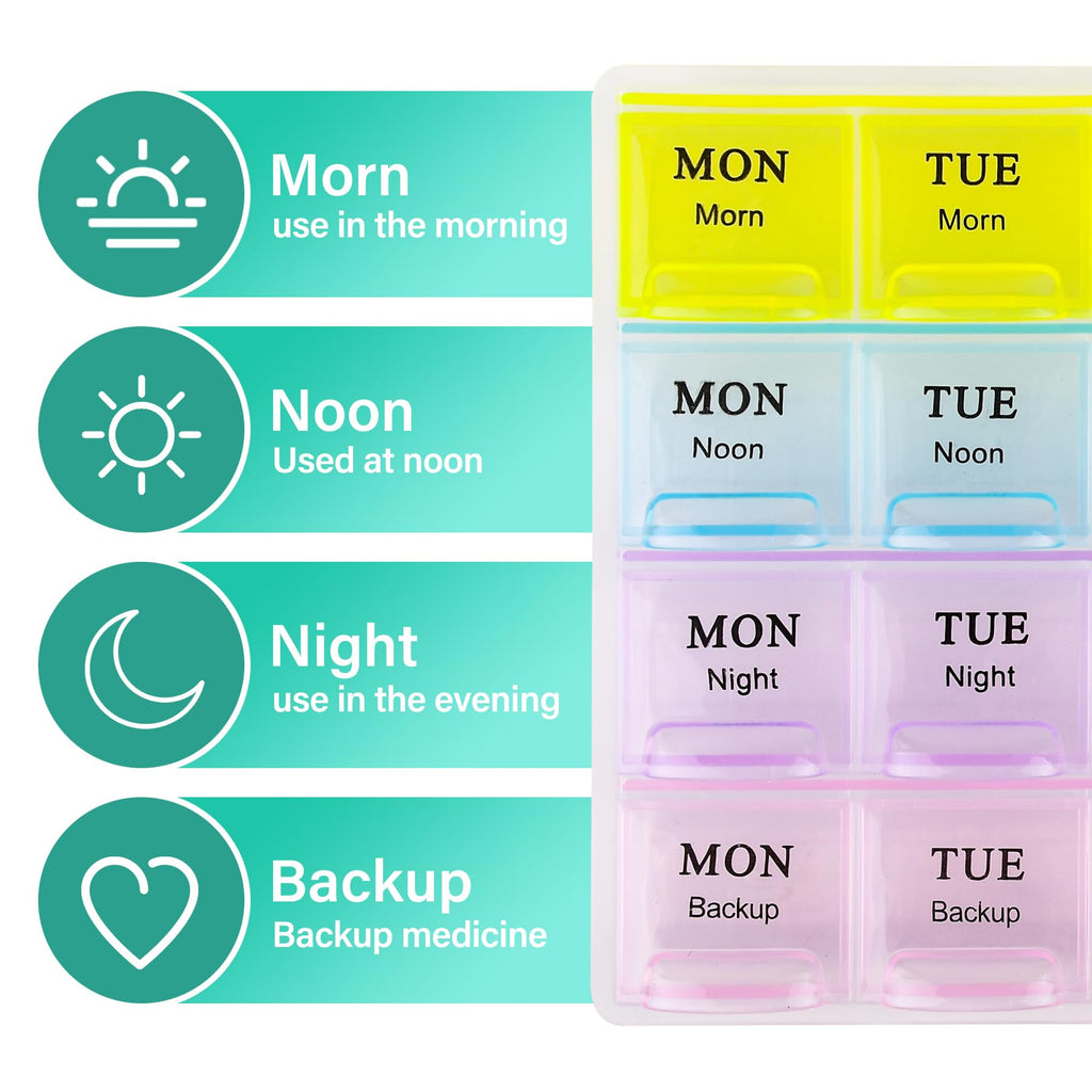 Large Weekly Pill Organizer 4 Times A Day, Medicine Cases,Moisture-Proof 7 Day Pill Box, Travel Pill Cases Portable for Pills Vi