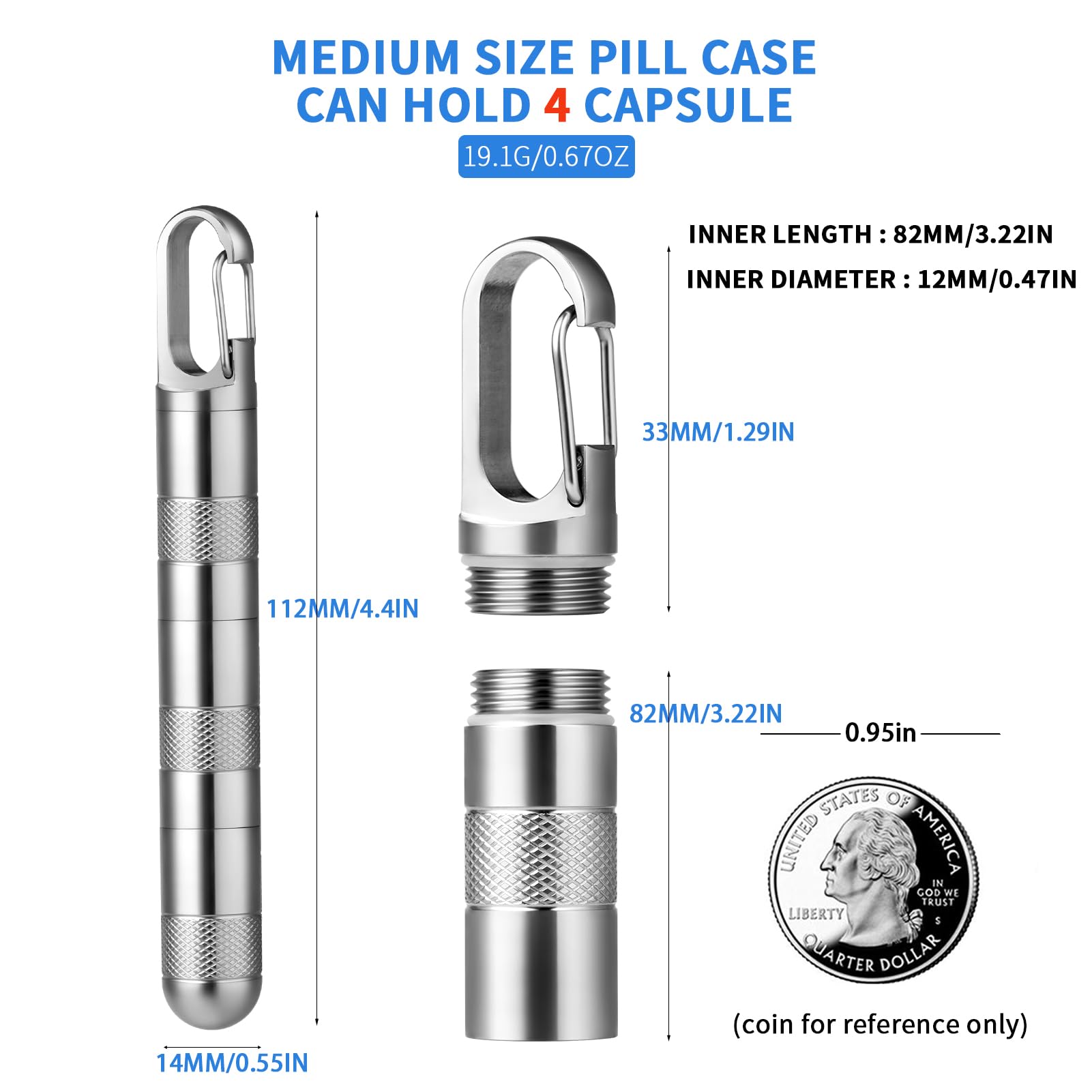 TISUR Small Titanium Pill Case,Keychain Pill Holder, Portable Pill Box Container,Travel Pill Organizer Waterproof Metal Pill Fob