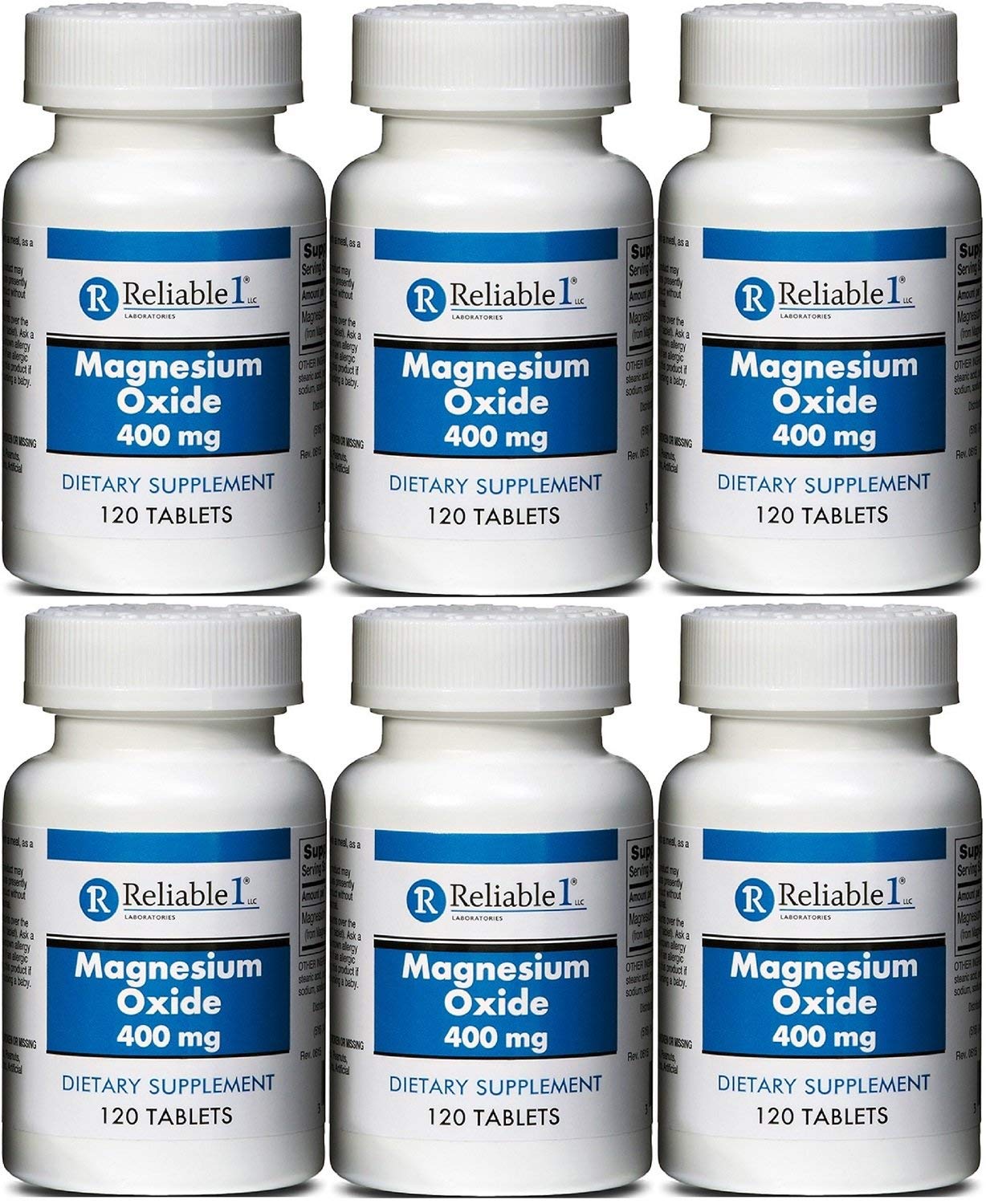 Magnesium Oxide 400 mg Dietary Supplement Tablets Generic MegOx 120 Tablets per Bottle Pack of 6