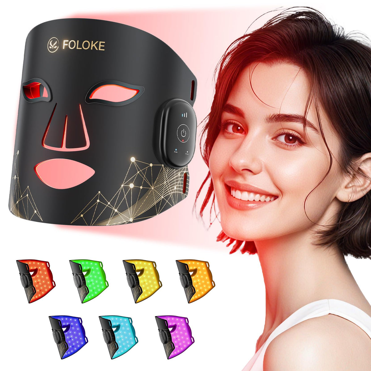 LED Light Therapy Mask Skin Care Mask,Cordless LED Face Mask face, LED Red 6305nm & NIR 830nm Wavelength for Home UseBLACK