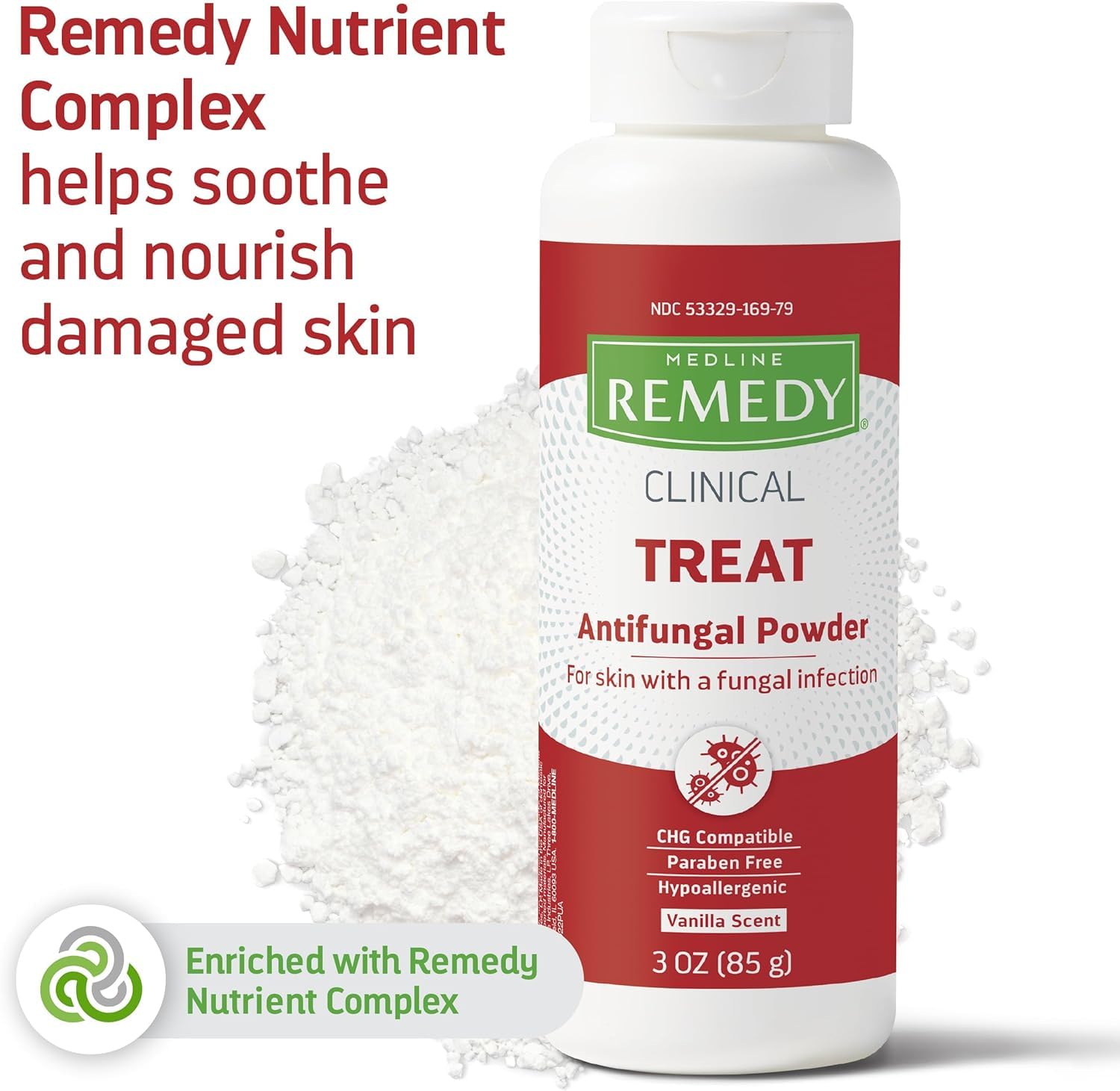 Medline Remedy Phytoplex Antifungal Powder, Skin Treatmeant with Miconazole Nitrate, Lightly Scented, 3-oz Bottle