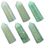 Amogeeli Wicca Moon Phase Green Aventurine Stone Point Wand for Reiki Meditation, 6 Faceted Prism Healing Stone Decoration for H
