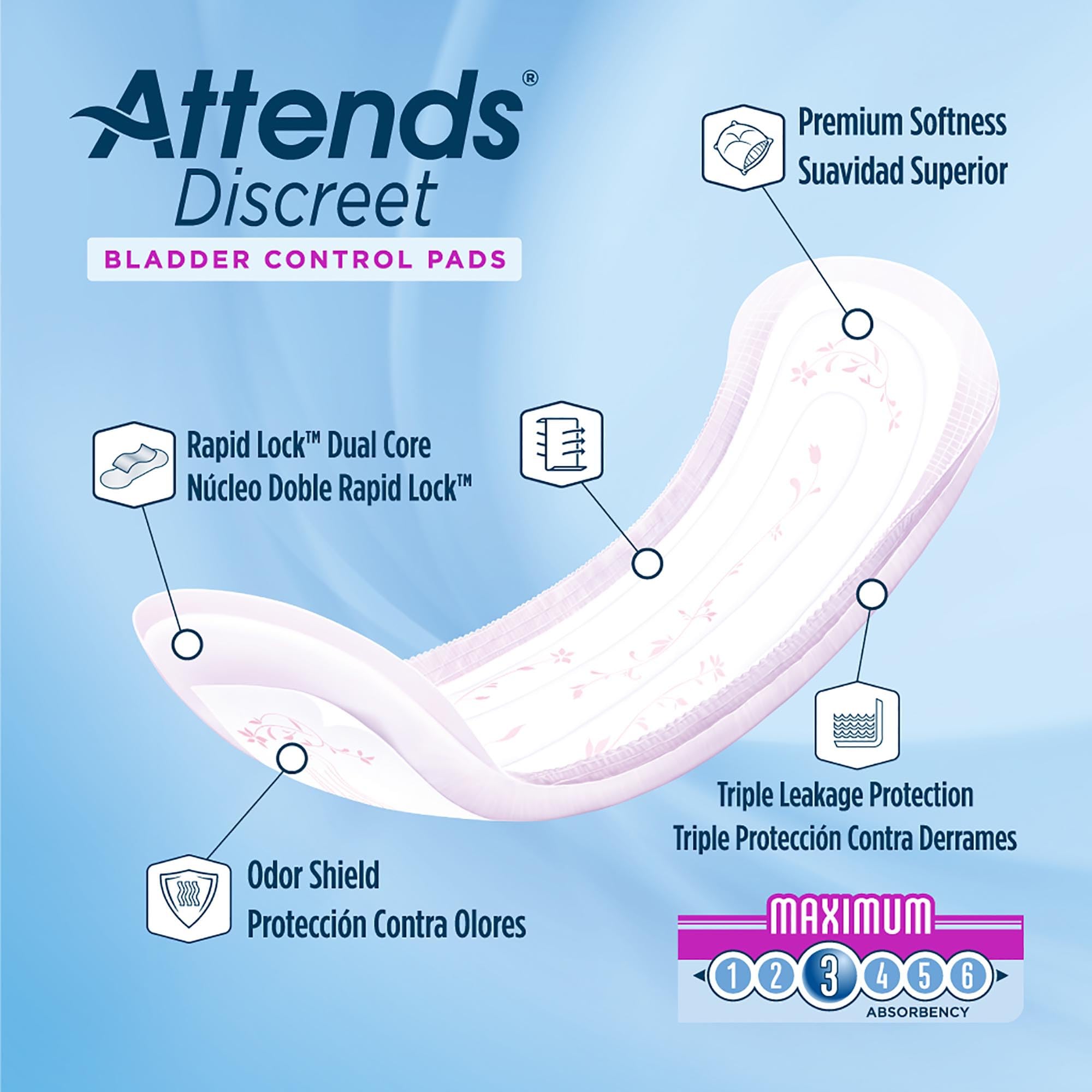 ADPMAX - Attends Discreet Women's Maximum Pads, 20 Count (x10)