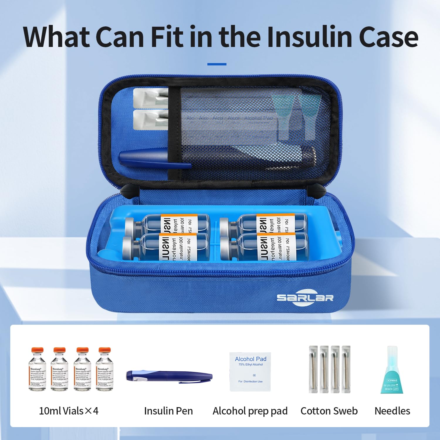 sarlar Insulin Vial Cooler Travel Case with TSA Approved Ice Brick, Diabetic Medication Insulated Cooling Bag for Insulin Pen an