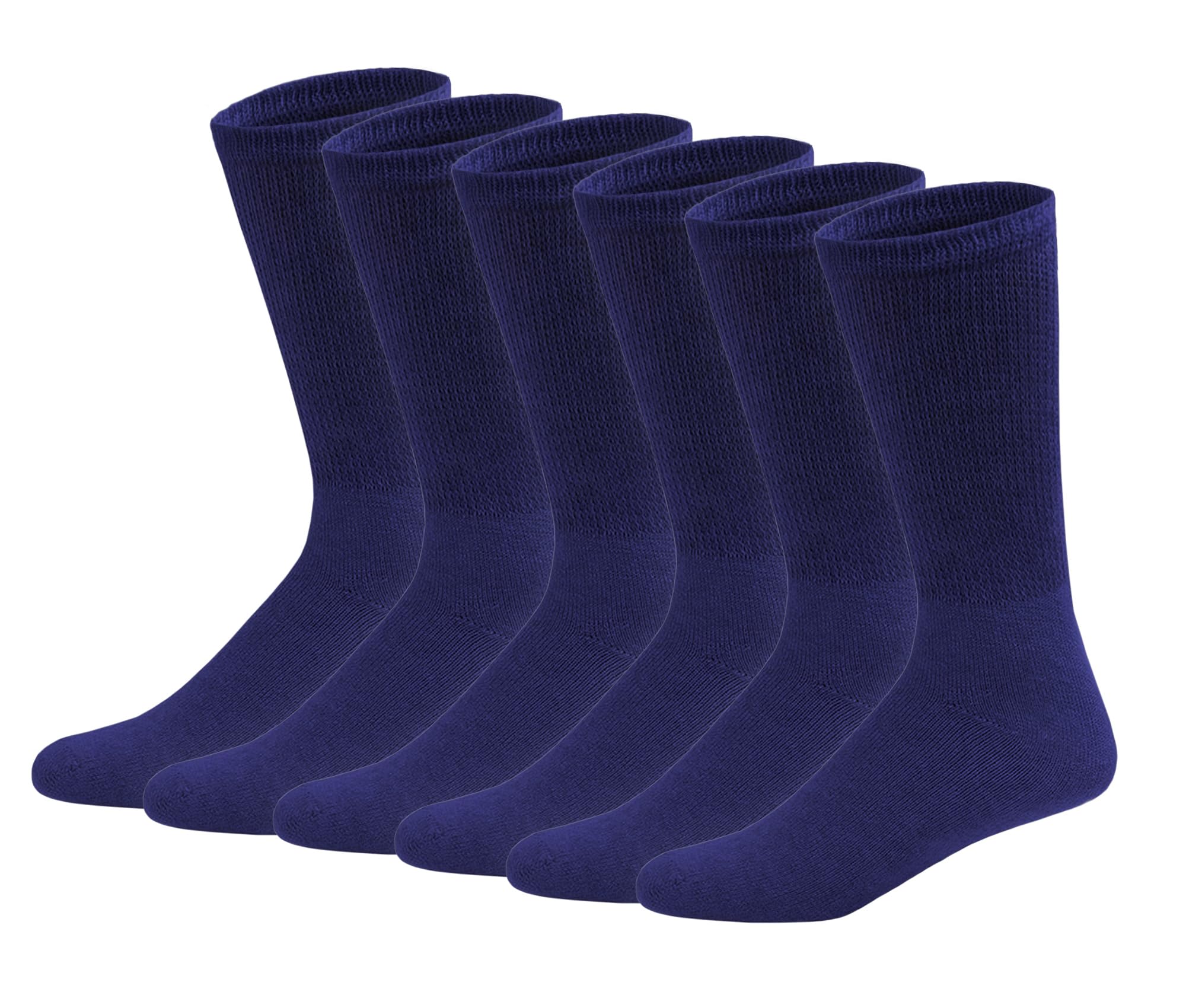 6 Pairs of Cotton Diabetic Neuropathy Crew Socks (9-11, Fits Men's shoe size 7-9.5, Navy)