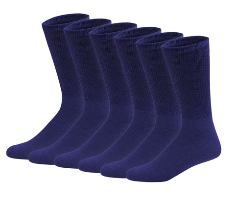 6 Pairs of Cotton Diabetic Neuropathy Crew Socks (9-11, Fits Men's shoe size 7-9.5, Navy)