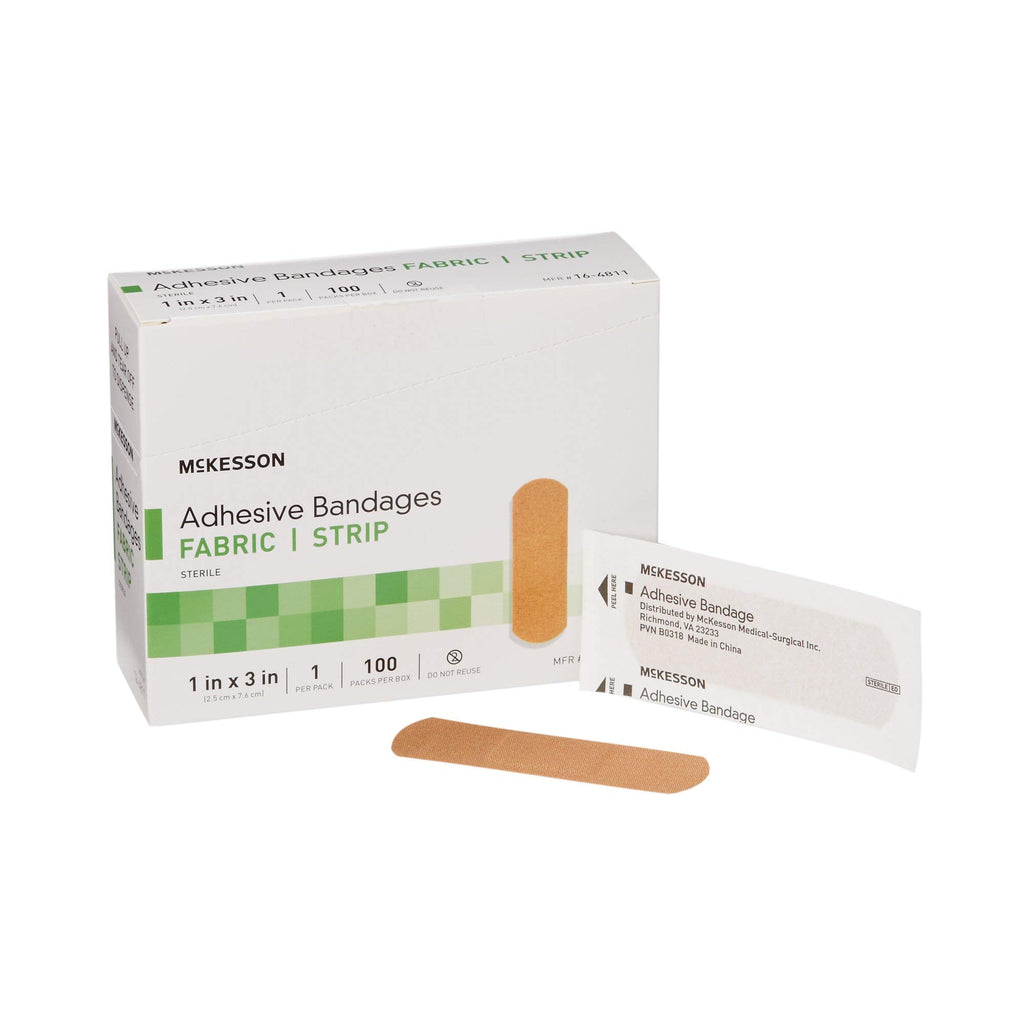 McKesson Adhesive Bandages, Sterile, Fabric Strip, 1 in x 3 in, 100 Count, 2 Packs, 200 Total