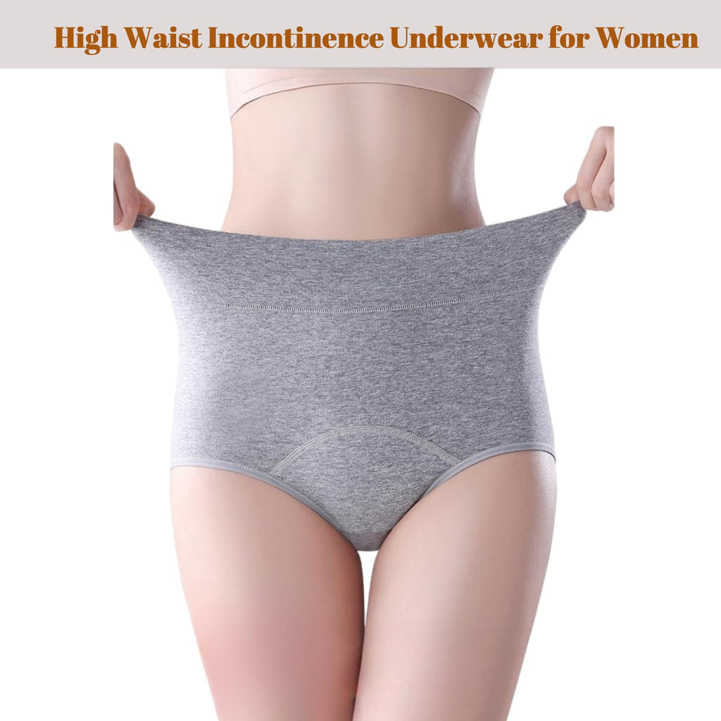 3 Pack Womens Incontinence Underwear Washable, Double Elastic High Waist Adult Incontinence Protective Briefs, Reusable for Lig