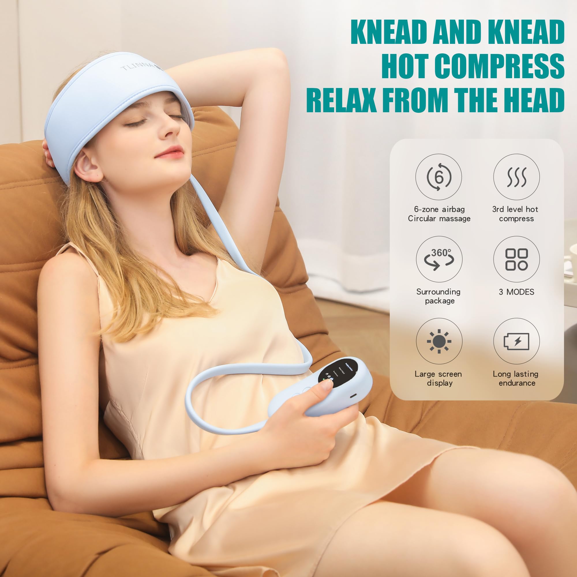 TLINNA Head Massager,Scalp Massager,Relief Headaches,Fatigue,Stress,Sleep aid,Hangover with Airbag Kneading,Constant Temperature