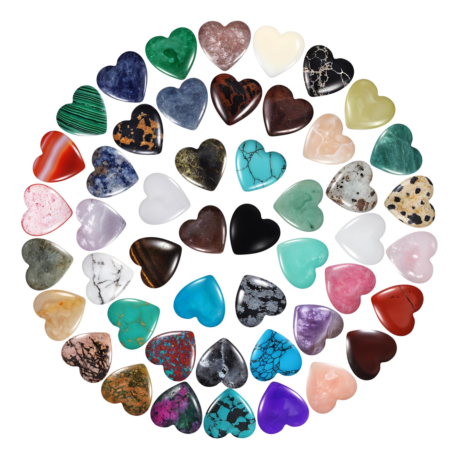 96Pcs Heart Shaped Crystals Stones, 0.8in Worry Stones Bulk Crystals and Healing Stone, Natural Crystal Gemstones Mix-Color Set 
