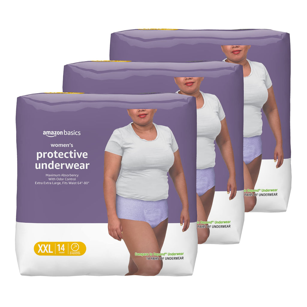 Amazon Basics Incontinence Underwear for Women, Protective, Disposable, Postpartum, Maximum Absorbency, XX-Large, Lavender, 42 C