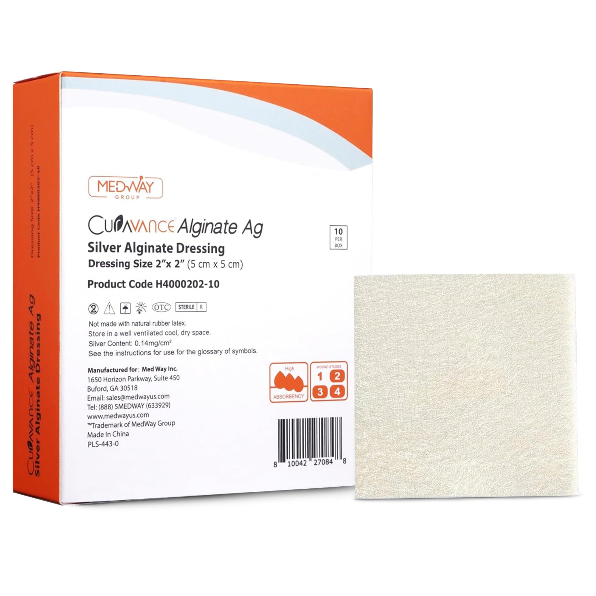 MedVance Silver Calcium Alginate Ag Sterile Highly Absorbent Antibacterial Dressing, (2 x 2) 5 dressings/Box, 5 Count (Pack of 1