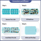 Foldable Weekly Pill Organizer 2 Times a Day with 2 Extra Compartments - Etched Labels - Portable 7 Day AM PM Medicine Box, Week