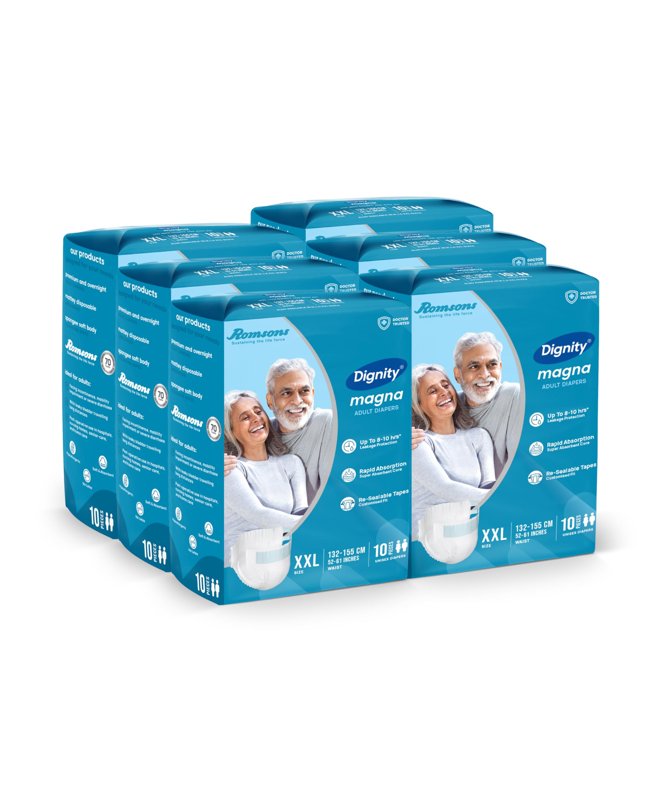 Dignity Magna Tape Style Adult Diapers  Xxl (60 Pieces) With Wetness Indicator And Leakage Protection Upto 810 Hrs.
