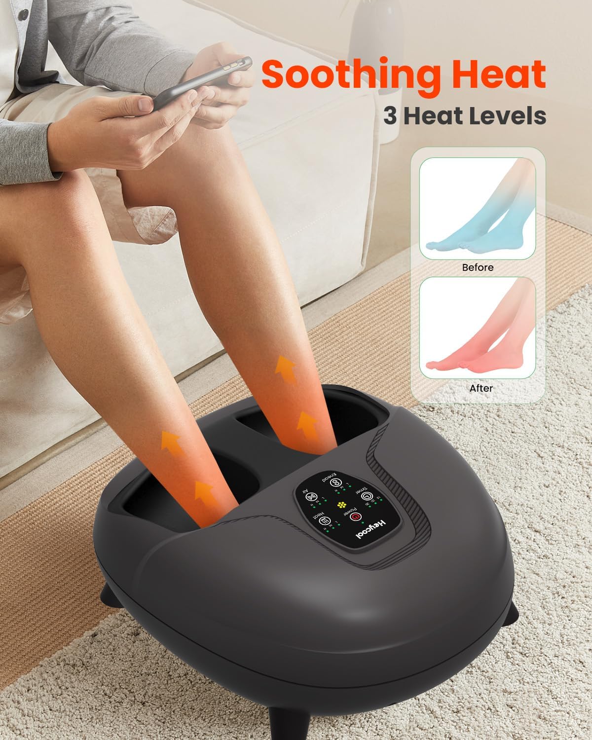 Heycool Shiatsu Foot Massager with Heat, Kneading, Compression, Valentines Day for Lover, Men, Women, Fits Up to Size 14, Feet