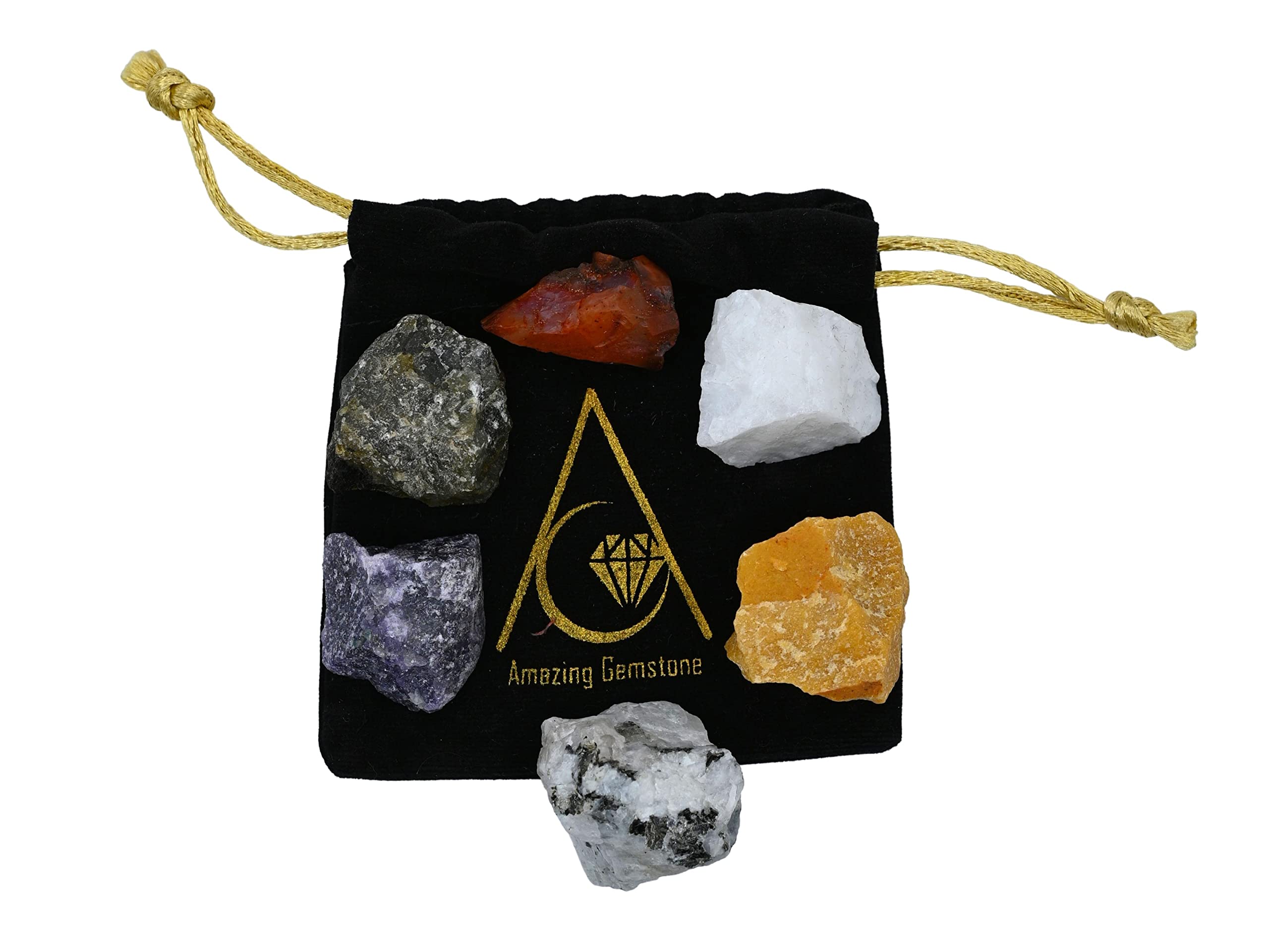 Crystals for Teenagers Manifestation, Set of 6 Labradorite, Lepidolite, Rainbow Moonstone, Carnelian, White Agate and Yellow Jas