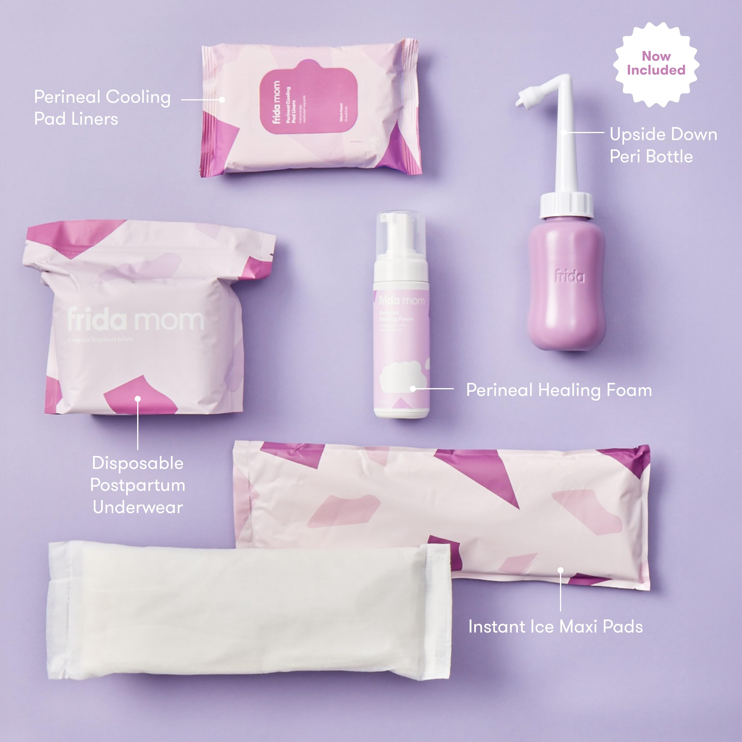 Frida Mom Postpartum Recovery Essentials Kit, Includes Disposable Underwear, Instant Ice Maxi Pads, Perineal Healing Foam, Perin