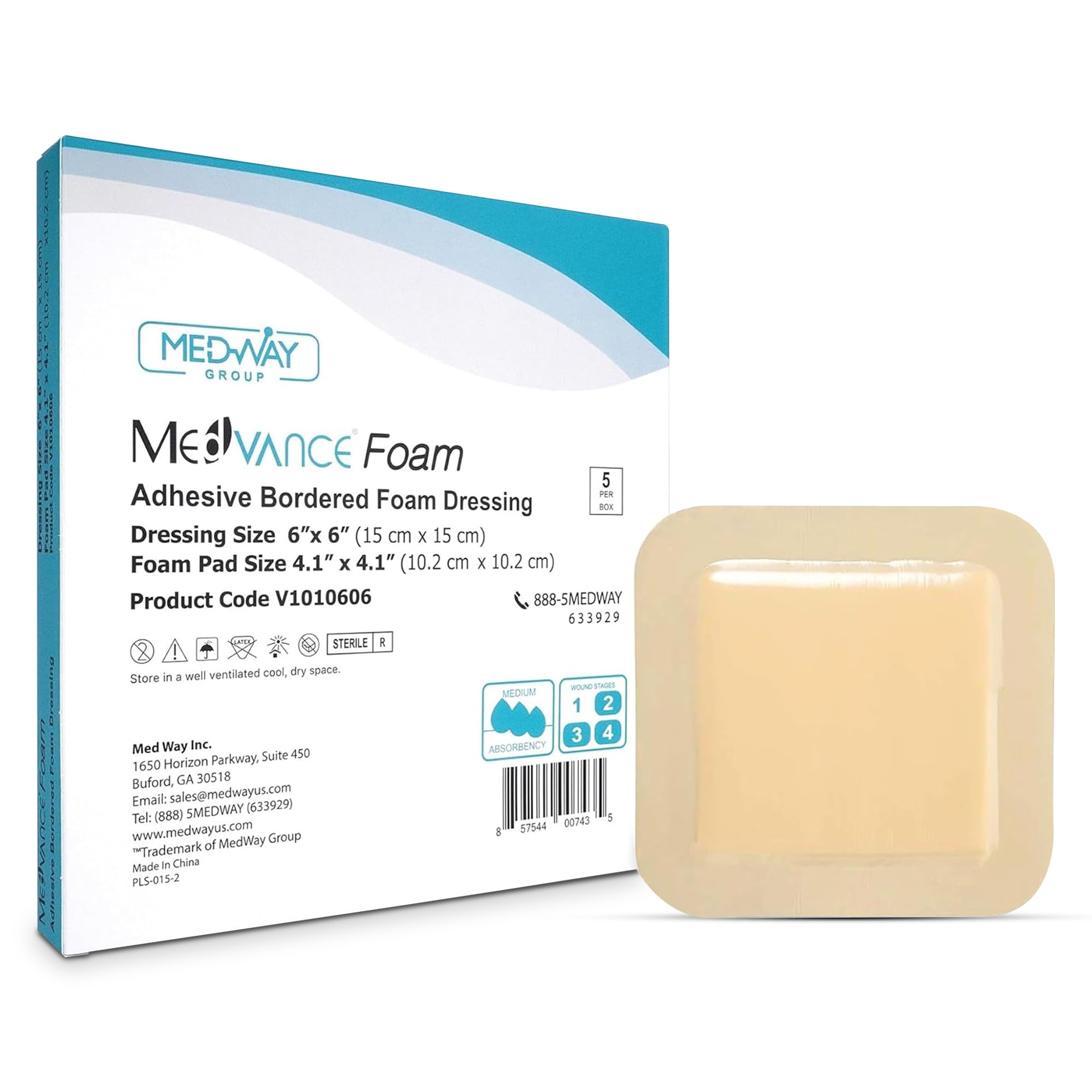 MedVance TM Foam - Bordered Adhesive Hydrophilic Foam Dressinge 6x6 (4.1x4.1 Pad) Box of 5 dressings